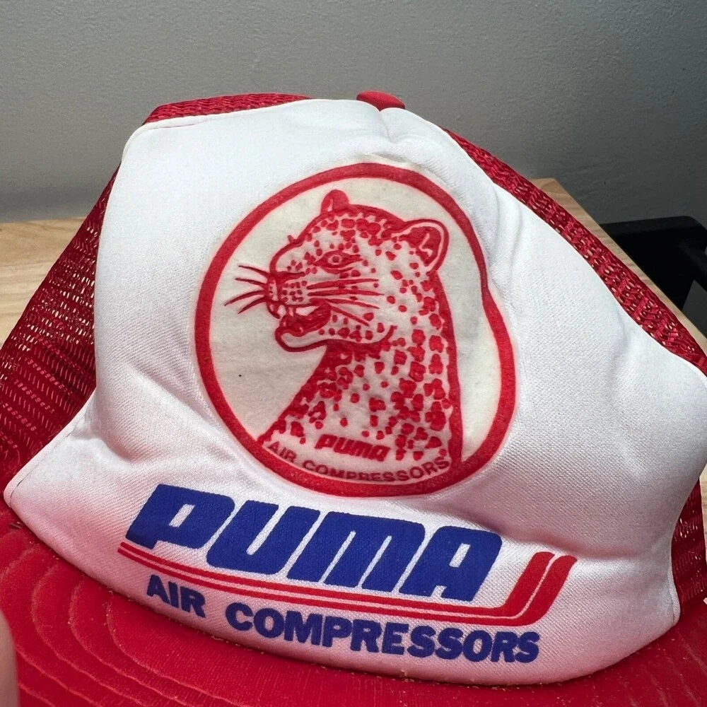 Puma Co Trucker Hat Mens Adjustable Red Snapback Cap Mesh Back‎ Advertising